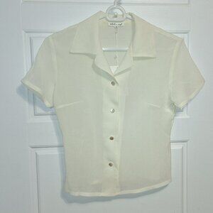 Cream colour short sleeve sheer blouse size small